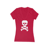 Demon Skull Women's Jersey Short Sleeve Deep V-Neck Tee