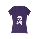 Demon Skull Women's Jersey Short Sleeve Deep V-Neck Tee